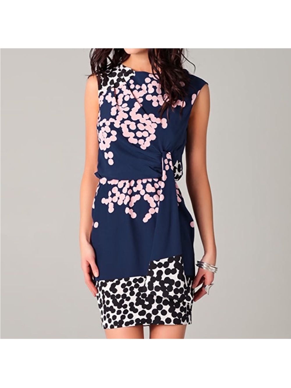 DVF Tamara print Dress silk Falling Dots Blue Pink Womens Size 6